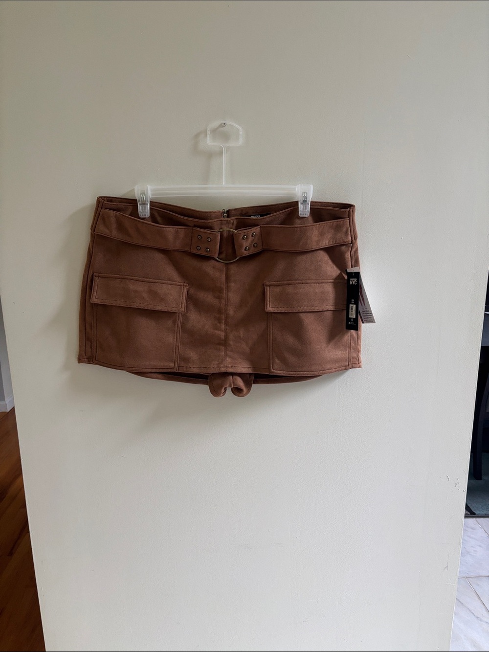 High-Rise Brown Skort with Utility Pockets and Belt